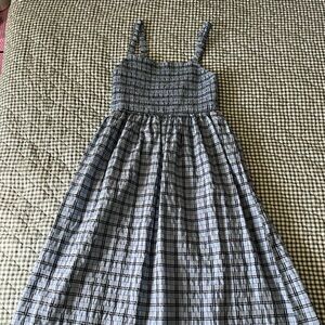 J. Crew Blue and Black plaid midi dress